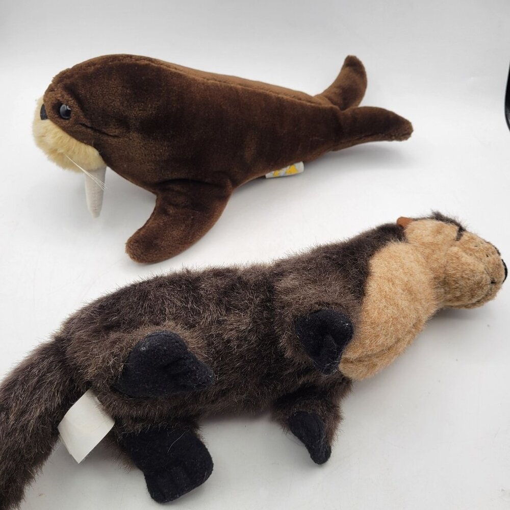 Vintage Walrus & Sea Otter Plush Dakin Realistic 12" Stuffed Animal Soft Toy